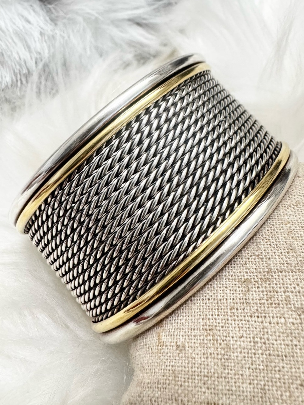 DAVID YURMAN 925 18K Gold Origami 36mm Wide Cuff Bracelet